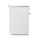 ILVE 30-Inch Nostalgie II Induction Range with Solid Door Oven in White with Brass Trim (UPI304QNMPWHG)