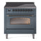 ILVE Nostalgie II 36-Inch Freestanding Electric Induction Range in Blue Grey with Bronze Trim (UPI366NMPBGB)