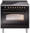 ILVE Nostalgie II 36-Inch Freestanding Electric Induction Range in Glossy Black with Bronze Trim (UPI366NMPBKB)