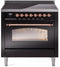 ILVE Nostalgie II 36-Inch Freestanding Electric Induction Range in Glossy Black with Copper Trim (UPI366NMPBKP)