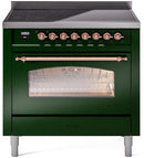 ILVE Nostalgie II 36-Inch Freestanding Electric Induction Range in Emerald Green with Copper Trim (UPI366NMPEGP)