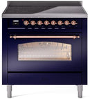 ILVE Nostalgie II 36-Inch Freestanding Electric Induction Range in Midnight Blue with Copper Trim (UPI366NMPMBP)