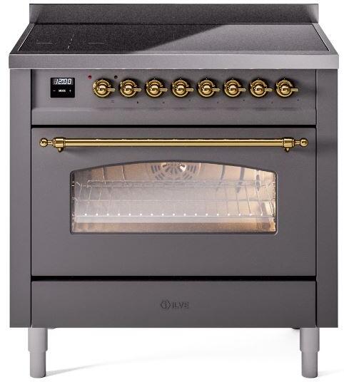 ILVE Nostalgie II 36-Inch Limited Edition Induction Range in Matte Graphite with Brass Trim (UPI366NMPMGG-LE)