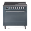 ILVE Professional Plus II 36-Inch 3.5 Cu. Ft. Induction Range with 6 Elements and Solid Door Oven in Blue Grey (UPI366QMPBG)