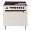 ILVE 36-Inch Nostalgie II Induction Range with Solid Door Oven in Antique White with Bronze Trim (UPI366QNMPAWB)