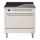 ILVE 36-Inch Nostalgie II Induction Range with Solid Door Oven in Antique White with Chrome Trim (UPI366QNMPAWC)