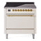 ILVE 36-Inch Nostalgie II Induction Range with Solid Door Oven in Antique White with Brass Trim (UPI366QNMPAWG)
