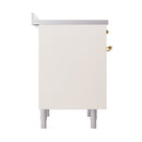 ILVE 36-Inch Nostalgie II Induction Range with Solid Door Oven in Antique White with Brass Trim (UPI366QNMPAWG)