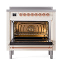 ILVE 36-Inch Nostalgie II Induction Range with Solid Door Oven in Antique White with Copper Trim (UPI366QNMPAWP)
