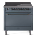 ILVE 36-Inch Nostalgie II Induction Range with Solid Door Oven in Blue Grey with Bronze Trim (UPI366QNMPBGB)