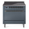 ILVE 36-Inch Nostalgie II Induction Range with Solid Door Oven in Blue Grey with Bronze Trim (UPI366QNMPBGB)