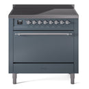 ILVE 36-Inch Nostalgie II Induction Range with Solid Door Oven in Blue Grey with Chrome Trim (UPI366QNMPBGC)