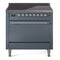 ILVE 36-Inch Nostalgie II Induction Range with Solid Door Oven in Blue Grey with Chrome Trim (UPI366QNMPBGC)