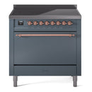 ILVE 36-Inch Nostalgie II Induction Range with Solid Door Oven in Blue Grey with Copper Trim (UPI366QNMPBGP)