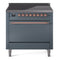 ILVE 36-Inch Nostalgie II Induction Range with Solid Door Oven in Blue Grey with Copper Trim (UPI366QNMPBGP)