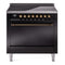 ILVE 36-Inch Nostalgie II Induction Range with Solid Door Oven in Glossy Black with Bronze Trim (UPI366QNMPBKB)