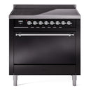 ILVE 36-Inch Nostalgie II Induction Range with Solid Door Oven in Glossy Black with Chrome Trim (UPI366QNMPBKC)