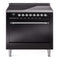 ILVE 36-Inch Nostalgie II Induction Range with Solid Door Oven in Glossy Black with Chrome Trim (UPI366QNMPBKC)