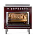 ILVE 36-Inch Nostalgie II Induction Range with Solid Door Oven in Burgundy with Chrome Trim (UPI366QNMPBUC)
