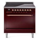 ILVE 36-Inch Nostalgie II Induction Range with Solid Door Oven in Burgundy with Copper Trim (UPI366QNMPBUP)