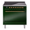 ILVE 36-Inch Nostalgie II Induction Range with Solid Door Oven in Emerald Green with Brass Trim (UPI366QNMPEGG)