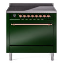 ILVE 36-Inch Nostalgie II Induction Range with Solid Door Oven in Emerald Green with Copper Trim (UPI366QNMPEGP)