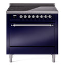 ILVE 36-Inch Nostalgie II Induction Range with Solid Door Oven in Midnight Blue with Chrome Trim (UPI366QNMPMBC)