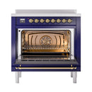 ILVE 36-Inch Nostalgie II Induction Range with Solid Door Oven in Midnight Blue with Brass Trim (UPI366QNMPMBG)