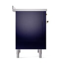 ILVE 36-Inch Nostalgie II Induction Range with Solid Door Oven in Midnight Blue with Brass Trim (UPI366QNMPMBG)