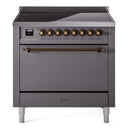 ILVE 36-Inch Nostalgie II Induction Range with Solid Door Oven in Matte Graphite with Bronze Trim (UPI366QNMPMGB)