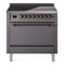 ILVE 36-Inch Nostalgie II Induction Range with Solid Door Oven in Matte Graphite with Bronze Trim (UPI366QNMPMGB)