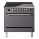ILVE 36-Inch Nostalgie II Induction Range with Solid Door Oven in Matte Graphite in Chrome Trim (UPI366QNMPMGC)
