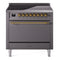 ILVE 36-Inch Nostalgie II Induction Range with Solid Door Oven in Matte Graphite with Brass Trim (UPI366QNMPMGG)