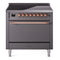 ILVE 36-Inch Nostalgie II Induction Range with Solid Door Oven in Matte Graphite with Copper Trim (UPI366QNMPMGP)