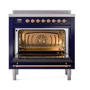 ILVE 36-Inch Nostalgie II Induction Range with Solid Door Oven in Matte Graphite with Copper Trim (UPI366QNMPMGP)