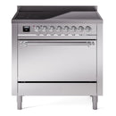 ILVE 36-Inch Nostalgie II Induction Range with Solid Door Oven in Stainless Steel with Chrome Trim (UPI366QNMPSSC)