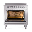 ILVE 36-Inch Nostalgie II Induction Range with Solid Door Oven in Stainless Steel with Chrome Trim (UPI366QNMPSSC)