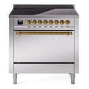 ILVE 36-Inch Nostalgie II Induction Range with Solid Door Oven in Stainless Steel with Brass Trim (UPI366QNMPSSG)