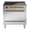ILVE 36-Inch Nostalgie II Induction Range with Solid Door Oven in Stainless Steel with Brass Trim (UPI366QNMPSSG)