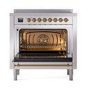 ILVE 36-Inch Nostalgie II Induction Range with Solid Door Oven in Stainless Steel with Brass Trim (UPI366QNMPSSG)