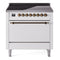 ILVE 36-Inch Nostalgie II Induction Range with Solid Door Oven in White with Bronze Trim (UPI366QNMPWHB)
