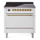 ILVE 36-Inch Nostalgie II Induction Range with Solid Door Oven in White with Brass Trim (UPI366QNMPWHG)