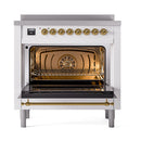 ILVE 36-Inch Nostalgie II Induction Range with Solid Door Oven in White with Brass Trim (UPI366QNMPWHG)