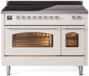 ILVE Nostalgie II 48-Inch Freestanding Electric Induction Range in Antique White with Chrome Trim (UPI486NMPAWC)