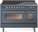 ILVE Nostalgie II 48-Inch Freestanding Electric Induction Range in Blue Grey with Chrome Trim (UPI486NMPBGC)