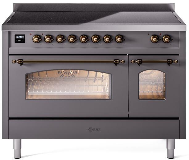 ILVE Nostalgie II 48-Inch Freestanding Electric Induction Range in Matte Graphite with Bronze Trim (UPI486NMPMGB)