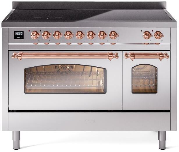 ILVE Nostalgie II 48-Inch Freestanding Electric Induction Range in Stainless Steel with Copper Trim (UPI486NMPSSP)