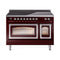 ILVE Nostalgie II Noblesse 48-Inch 5.02 Cu. Ft. Dual Oven Induction Range with 6 Elements and Triple Glass Door in Burgundy with Chrome Trim (UNI486NMPBUC)