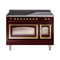 ILVE Nostalgie II Noblesse 48-Inch 5.02 Cu. Ft. Dual Oven Induction Range with 6 Elements and Triple Glass Door in Burgundy with Brass Trim (UNI486NMPBUG)