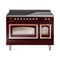 ILVE Nostalgie II Noblesse 48-Inch 5.02 Cu. Ft. Dual Oven Induction Range with 6 Elements and Triple Glass Door in Burgundy with Copper Trim (UNI486NMPBUP)